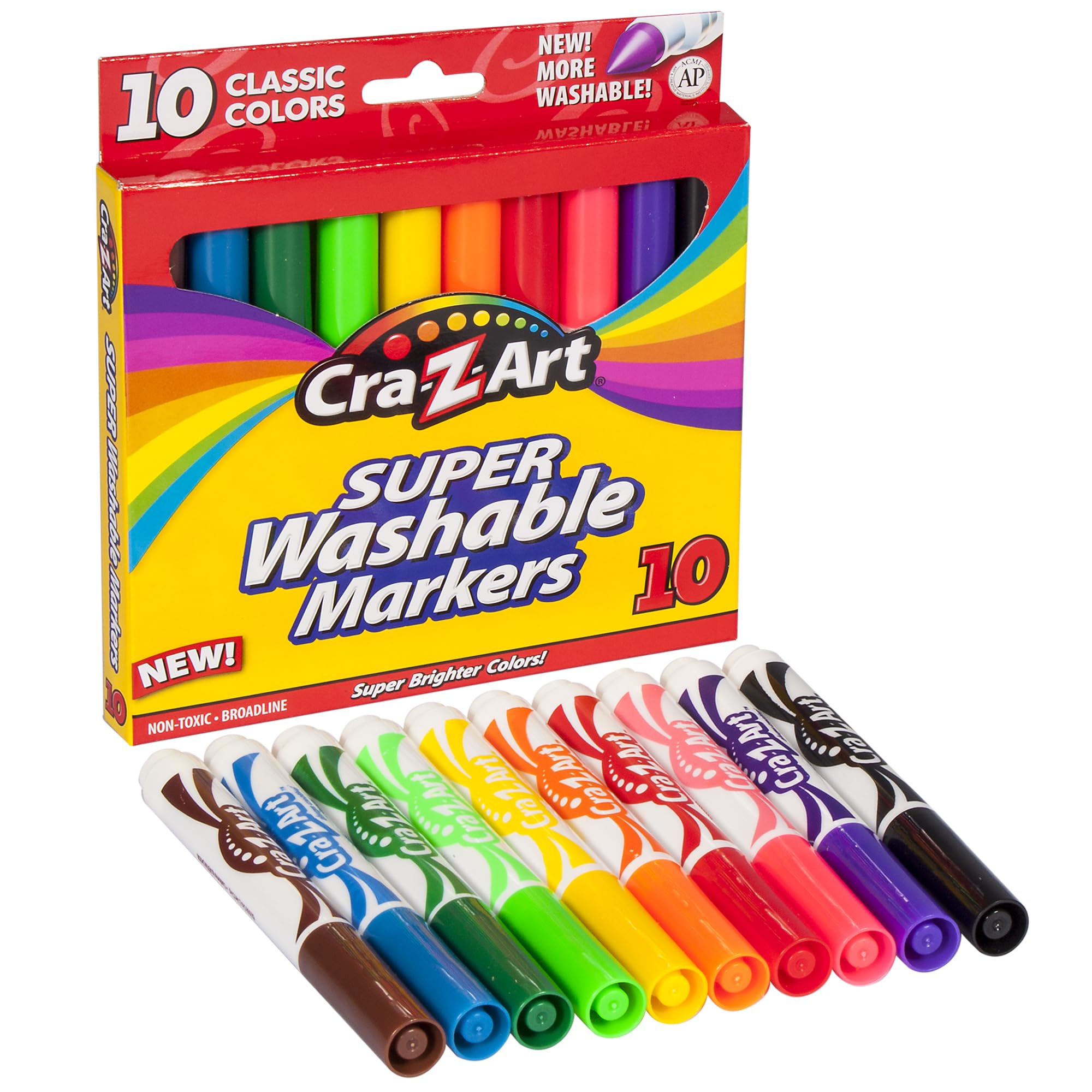 Cra-Z-Art Classic Super Washable Markers, Broad Tip, Assorted Barrel, Assorted Ink, Pack Of 10 Markers