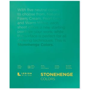 stonehenge 100% cotton medium weight pad, multi-color (warm white, natural, cream, fawn, pearl grey), 11 x 14 inches, 250gsm, 15 sheets for dry media