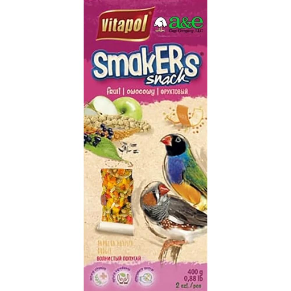 A&E Cage Co. Smackers Treat Sticks for Zebra Finches in Fruit Flavor, Multi Colored, ZVP-2307