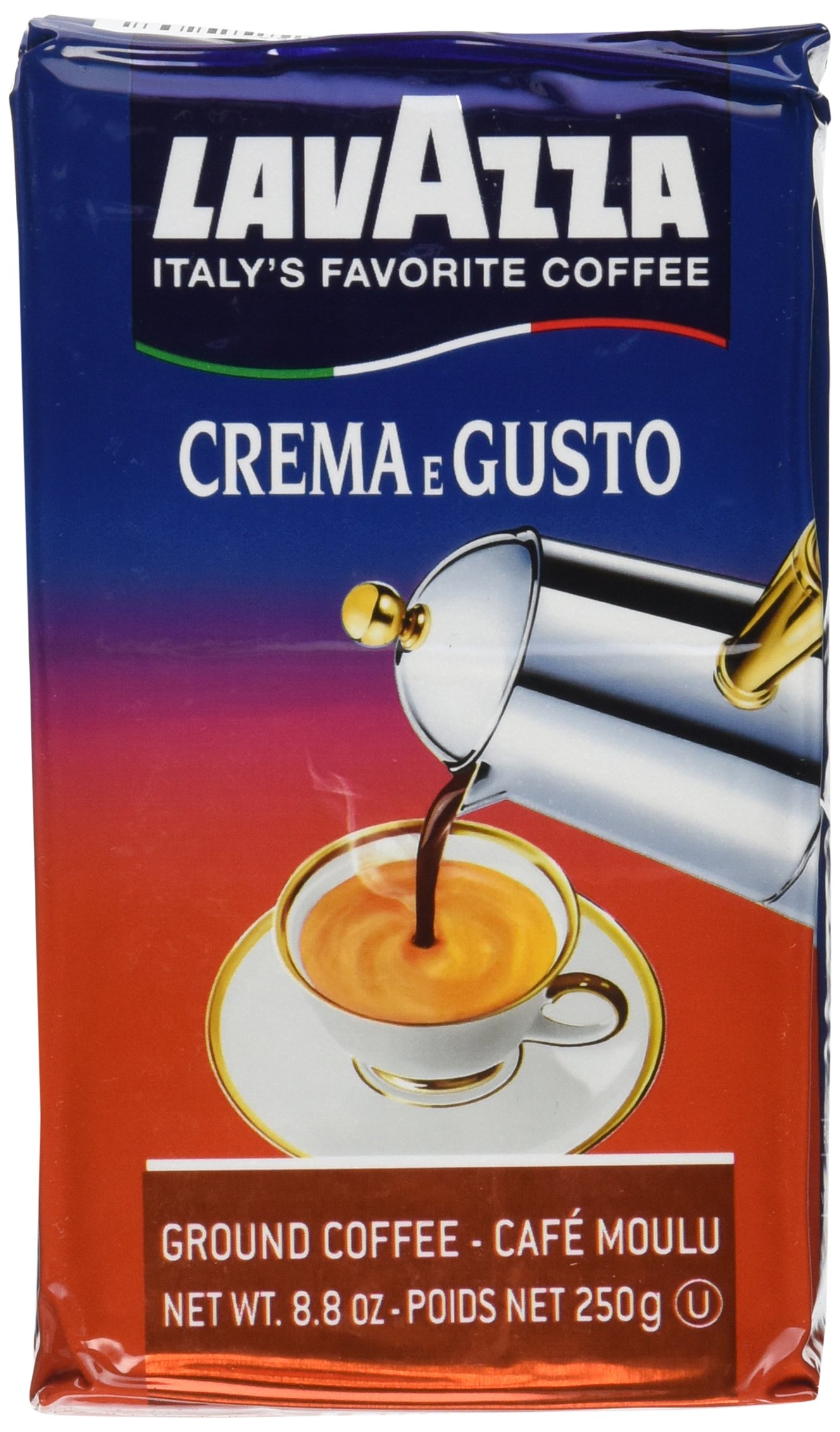 Lavazza medium roast Crema e Gusto Ground Coffee, Italian Espresso, 8.8-Ounce Brick