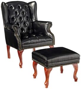 coaster furniture wing back button tufted accent chair and ottoman black and espresso 900262