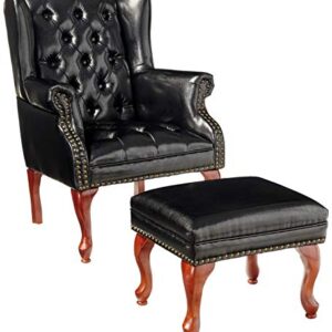 Coaster Furniture Wing Back Button Tufted Accent Chair and Ottoman Black and Espresso 900262