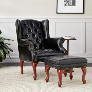 Coaster Furniture Wing Back Button Tufted Accent Chair and Ottoman Black and Espresso 900262