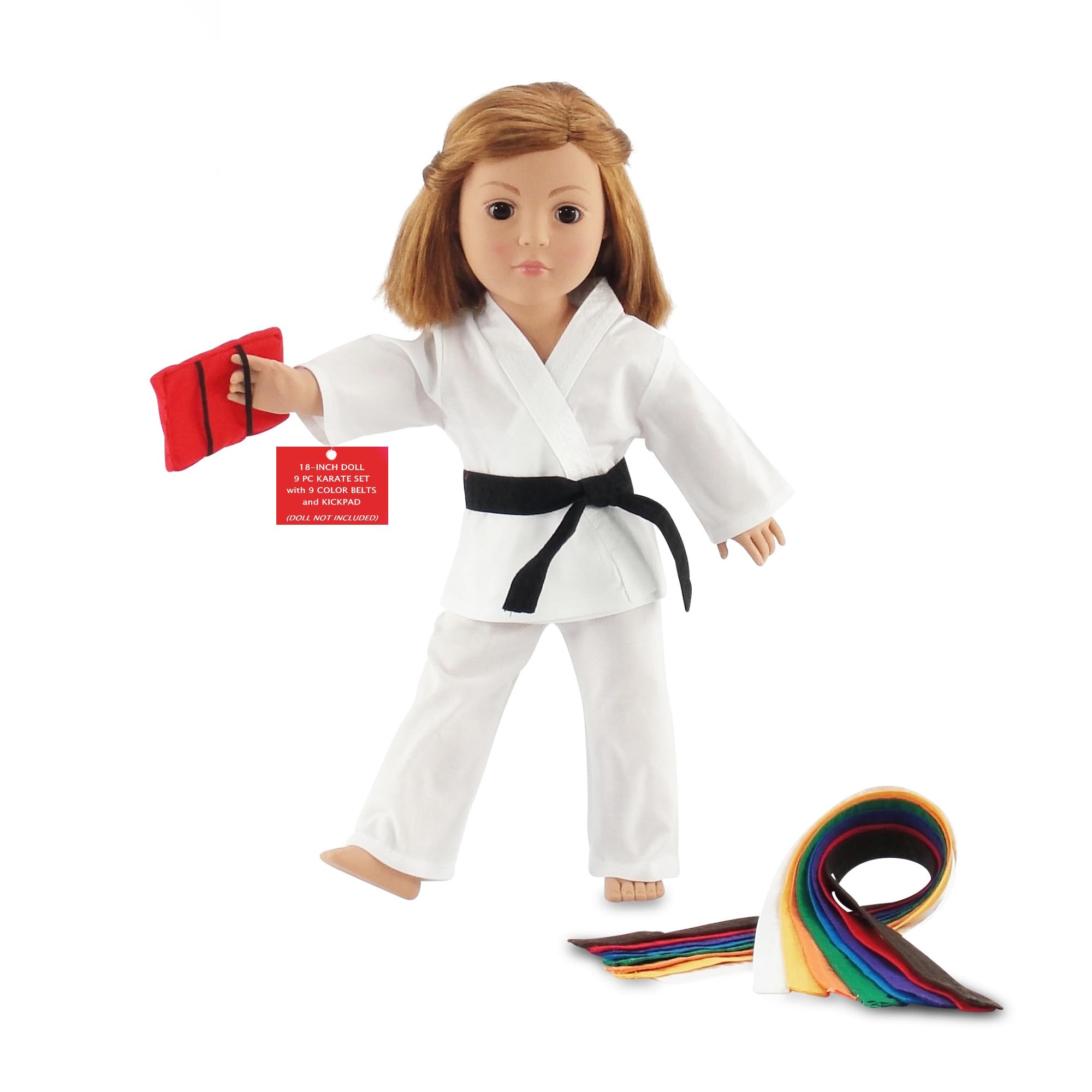 Emily Rose 18 Inch Doll Karate Clothes & Accessories Taekwondo Martial Arts Gift Set - includes all 9 Color Accessory Belts | Gift Boxed! | Compatible with 18" American Girl Dolls