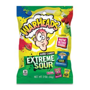 WARHEADS - Extreme Sour Hard Candy - Assorted Flavors - Sour Apple, Black Cherry, Blue Raspberry, Lemon & Watermelon Flavors - 2 oz. Bag