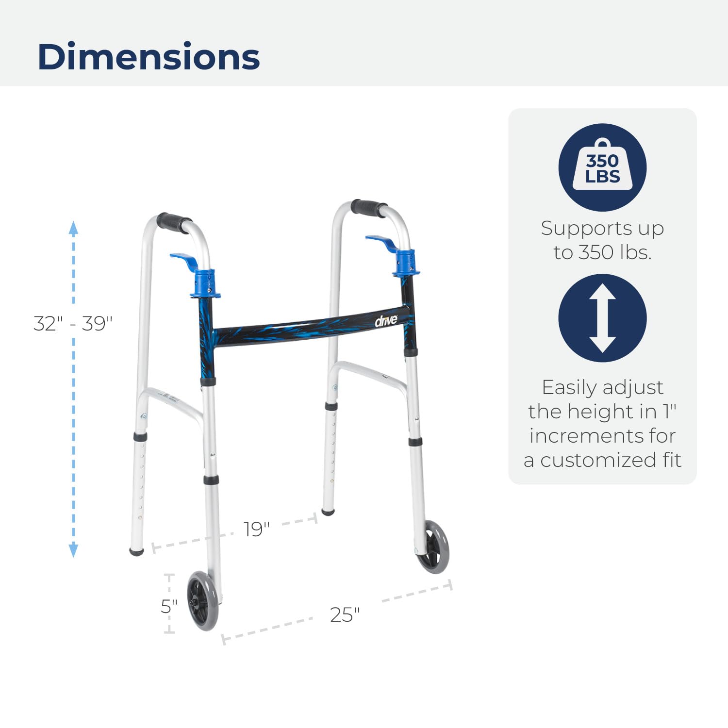 Drive Medical 10226-1 Trigger Release Folding Walker, Brushed Steel