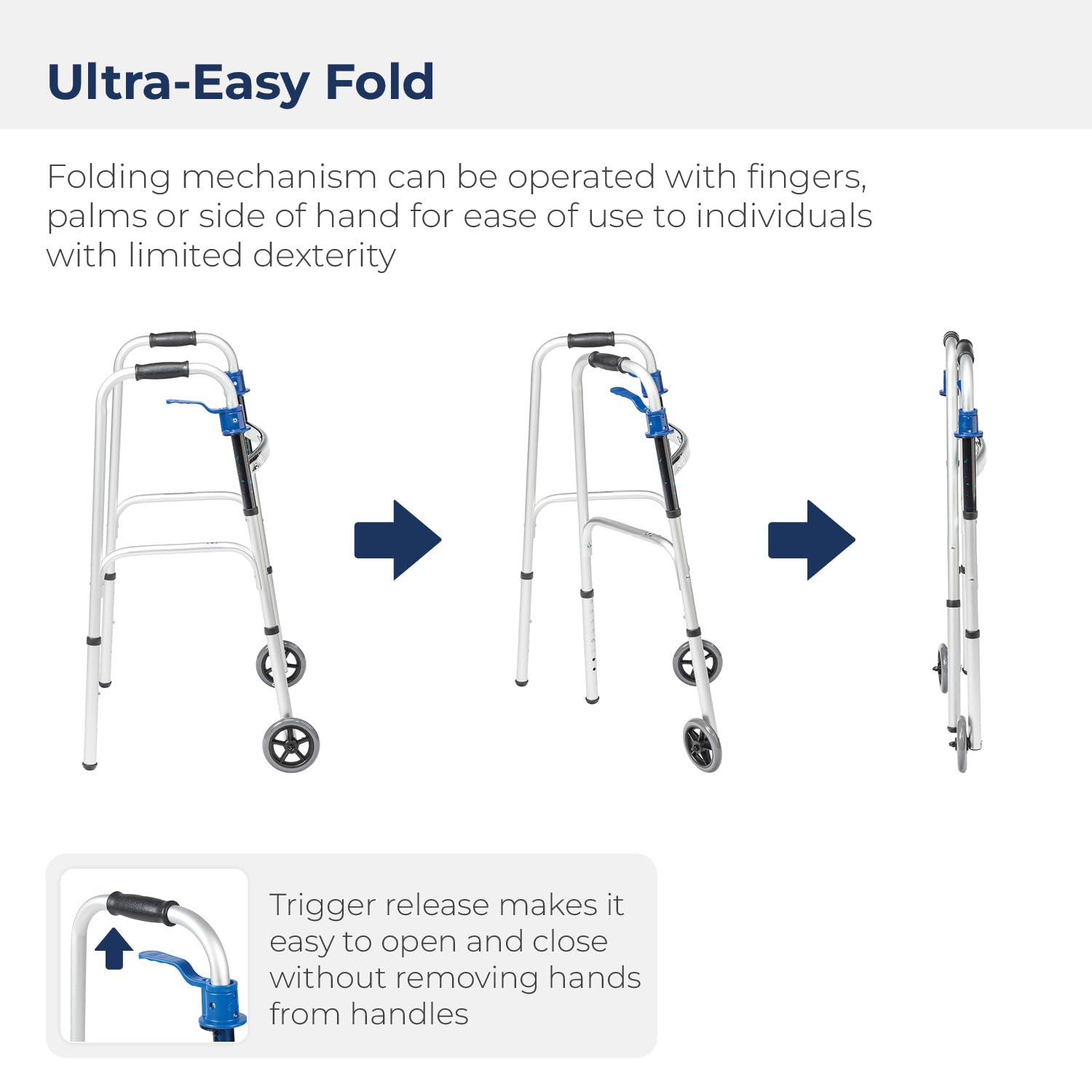 Drive Medical 10226-1 Trigger Release Folding Walker, Brushed Steel