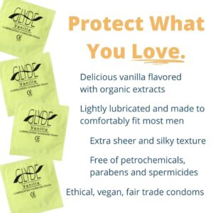 GLYDE Vanilla Flavored Ultra Thin Condoms - 4 Count - Organic Flavor Extract, Ultra-Thin, Vegan, Non-Toxic, Medium Size Natural Rubber Latex, 53mm Standard Fit