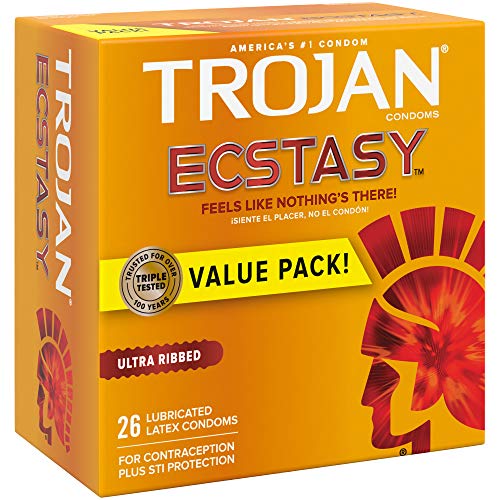 Trojan Ultra Ribbed Ecstasy Lubricated Condoms - 26 Count