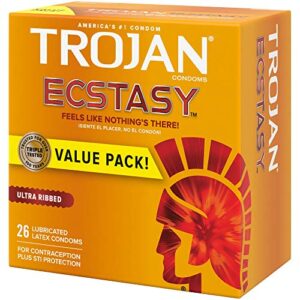 Trojan Ultra Ribbed Ecstasy Lubricated Condoms - 26 Count