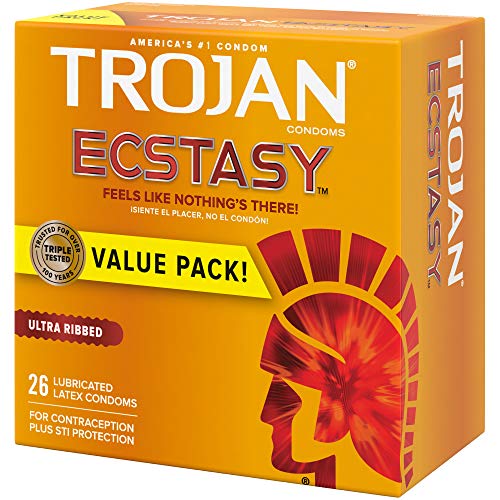 Trojan Ultra Ribbed Ecstasy Lubricated Condoms - 26 Count