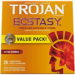 Trojan Ultra Ribbed Ecstasy Lubricated Condoms - 26 Count