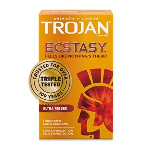 Trojan Ultra Ribbed Ecstasy Lubricated Condoms - 26 Count