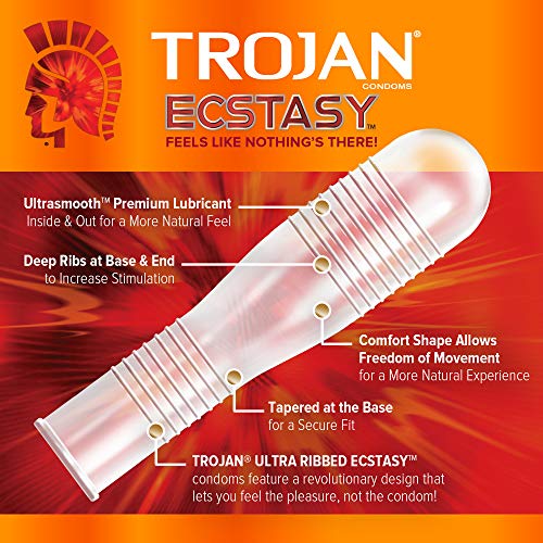 Trojan Ultra Ribbed Ecstasy Lubricated Condoms - 26 Count