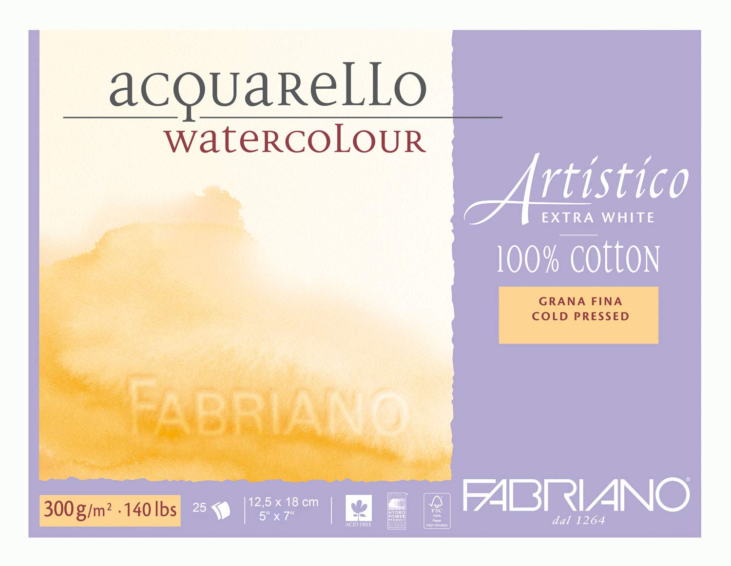 Fabriano AEW BL 4CO 25F GF Watercolour Paper - 12.5 x 18 cm Extra White