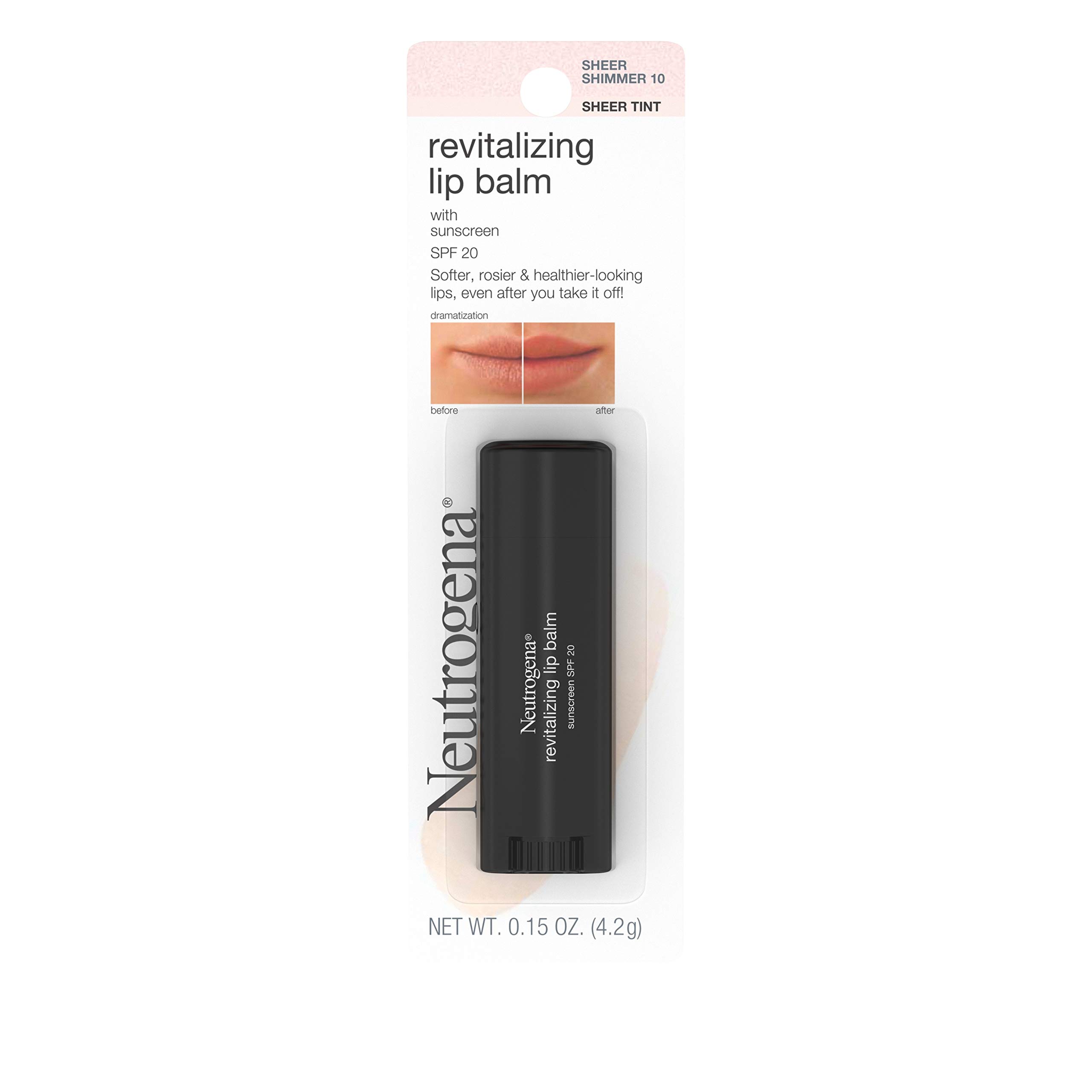 Neutrogena Revitalizing and Moisturizing Tinted Lip Balm with Sun Protective Broad Spectrum SPF 20 Sunscreen, Lip Soothing Balm with a Sheer Tint in Color Sheer Shimmer 10,.15 oz