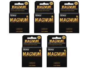 trojan magnum condoms large lubricated latex - 3 ct, pack of 5