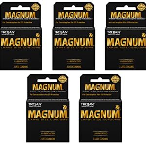 Trojan Magnum Condoms Large Lubricated Latex - 3 ct, Pack of 5