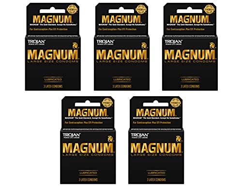 Trojan Magnum Condoms Large Lubricated Latex - 3 ct, Pack of 5