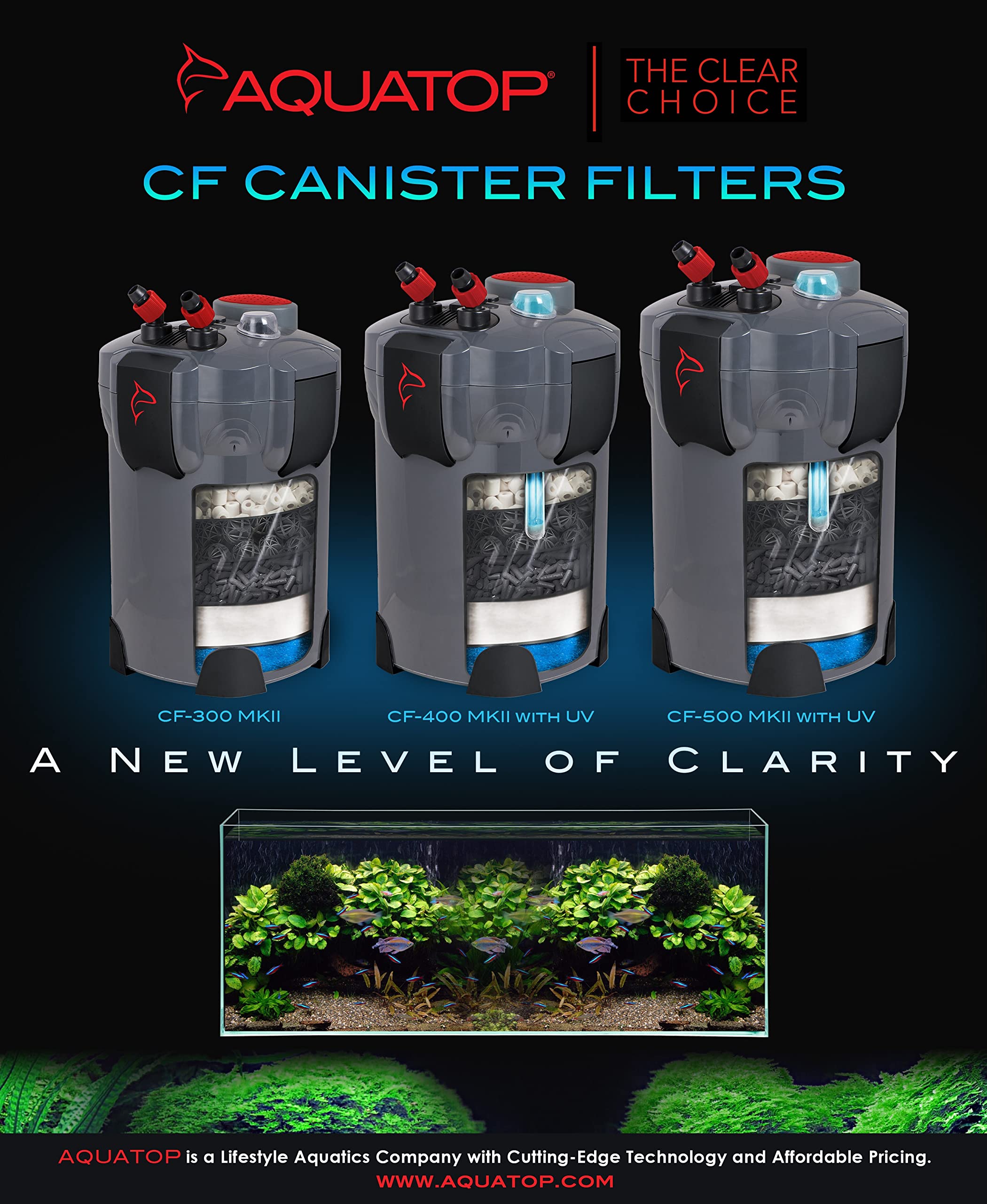 Aquatop 4-Stage Canister Filter with Vortex Prime, 9W UV, 370 GPH Flow Rate, 3+1 Filtration System, Ideal for Fresh & Saltwater Aquariums, Black