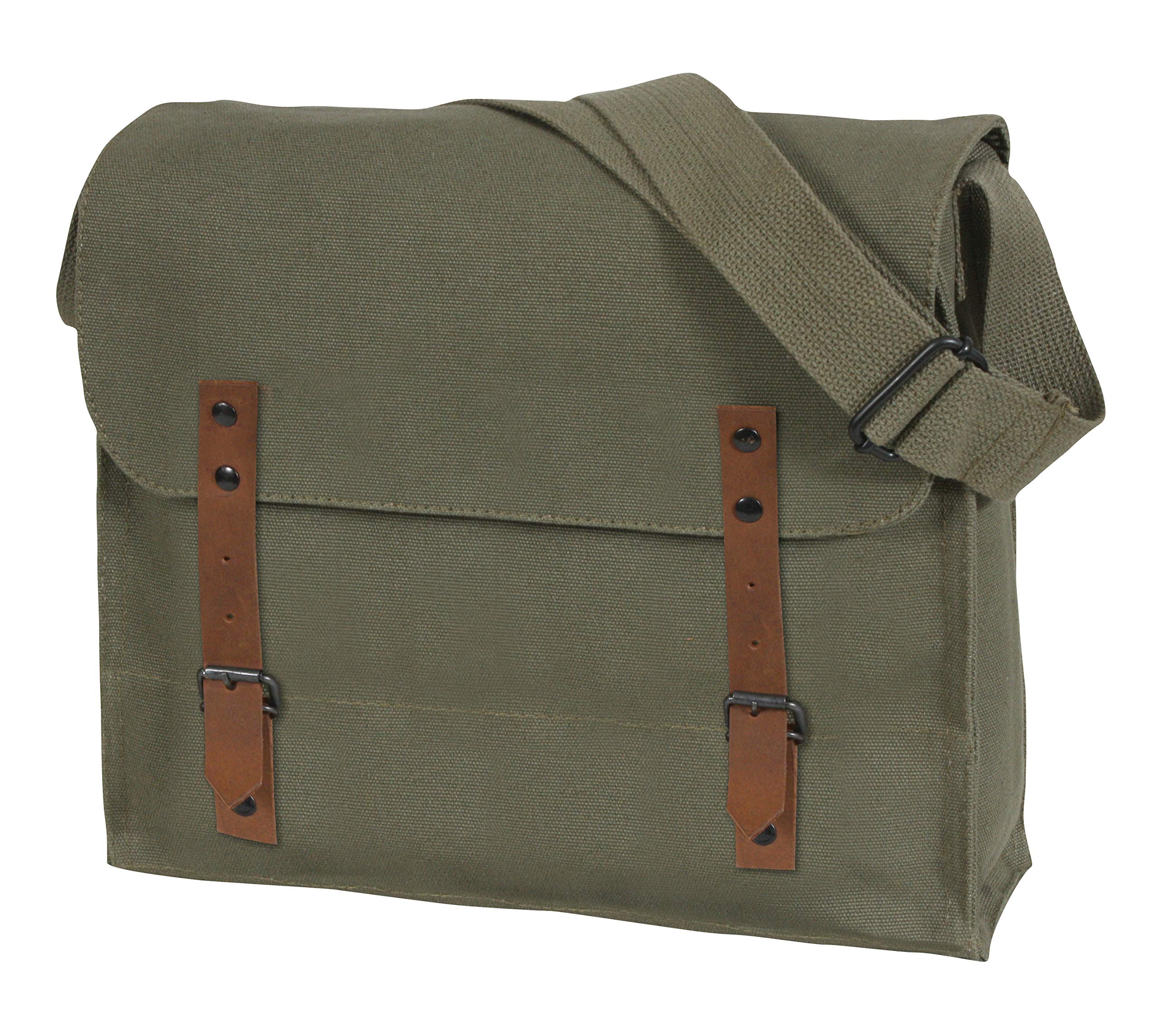 Rothco Canvas Medic Bag Crossbody Shoulder Bag with Leather Closing Straps, Olive Drab