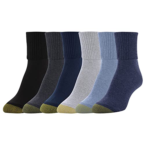 GOLDTOE Women's Classic Turn Cuff Socks, Multipairs, Grey/Blue Mix (6-Pairs), Medium