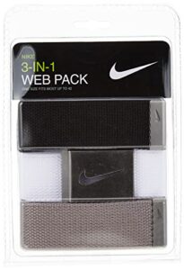 nike men's standard 3 pack golf web belt, white/gray/black, one size