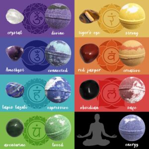 Chakra Healing Gemstones Bath Bombs. 15 Essential Oil Bath Bombs. Real Chakra Stones Bath Bombs for Adults. Perfect for Yoga Lovers. Meditation, Balancing, Positive Energy, Sleep, Reiki & Yoga Lovers