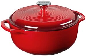 lodge 4.5 quart enameled cast iron dutch oven with lid – dual handles – oven safe up to 500° f or on stovetop - use to marinate, cook, bake, refrigerate and serve – island spice red