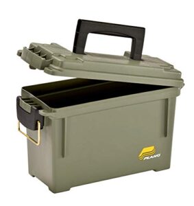 plano field ammo box, od green, lockable ammunition storage box with heavy-duty carry handle, small plastic ammo storage, water-resistant protection, holds 6-8 boxes of ammo
