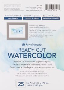 strathmore 140-205 ready cut watercolor, cold press, 5" x 7", white, 25 sheets,multicolor