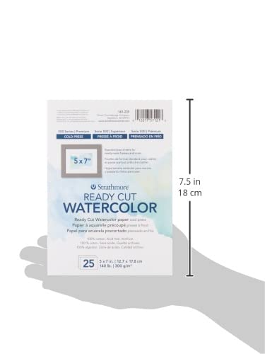 Strathmore 140-205 Ready Cut Watercolor, Cold Press, 5" x 7", White, 25 Sheets,Multicolor