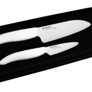 Kyocera Revolution 2-piece Ceramic Knife Gift Set, 5.5 inch Santoku and 3 inch Paring, White