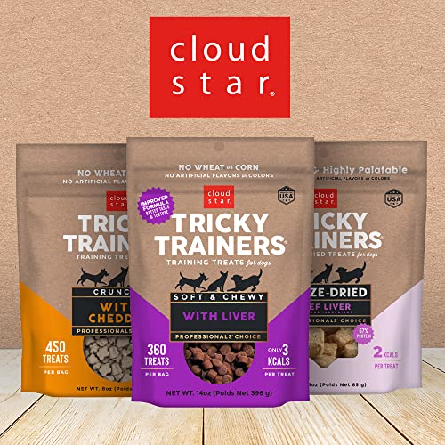 Cloud Star Tricky Trainers Soft & Chewy Dog Training Treats 5 oz Pouch, Cheddar Flavor, Low Calorie Behavior Aid with 130 treats