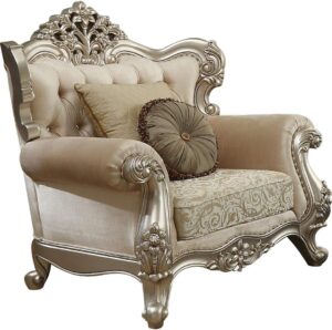 acme bently upholstered wingback chair in champagne and beige fabric