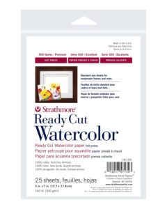 strathmore ready cut watercolor sheets - 5'' x 7'', hot press, 25 sheets