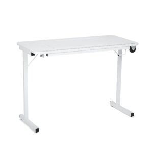 arrow 611 gidget ii folding sewing, cutting, quilting, and craft table, portable with wheels and lift, white finish