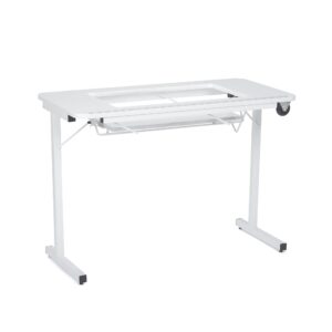 Arrow 611 Gidget II Folding Sewing, Cutting, Quilting, and Craft Table, Portable with Wheels and Lift, White Finish