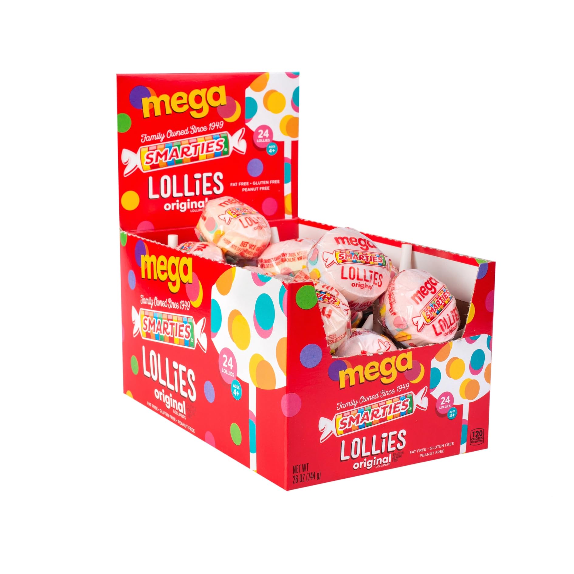 Smarties Double Lollies Mega | Vegan, Gluten Free, Peanut & Fat Free Fruity Flavors Childhood Treat, Perfect for Parties & Celebrations | Made by US Candy Company Since 1949 - 24 Count (Pack of 1)