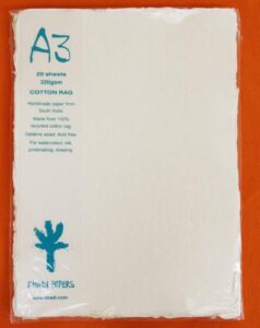 khadi paper from india- 12x16 inch 140lb. pack of 20 sheets