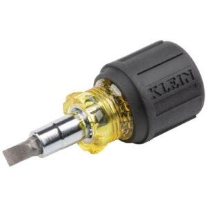 Klein Tools 32561 Multi-Bit Screwdriver / Nut Driver, 6-in-1 Stubby Screwdriver with 2 Phillips, 2 Slotted Bits, 2 Nut Drivers