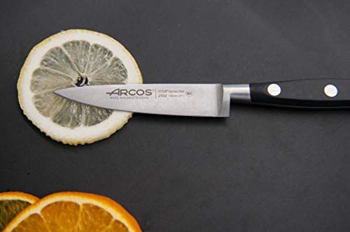 ARCOS Forged Block Knife Set 6 piece Nitrum Stainless Steel. 4055 gr. Multi-use Cooking Knife for Cutting Meat and Vegetables. Ergonomic Polyoxymethylene POM Handle. Series Riviera. Color Black.