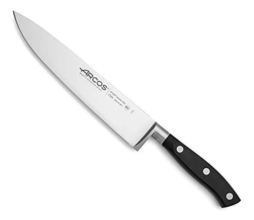 ARCOS Forged Block Knife Set 6 piece Nitrum Stainless Steel. 4055 gr. Multi-use Cooking Knife for Cutting Meat and Vegetables. Ergonomic Polyoxymethylene POM Handle. Series Riviera. Color Black.