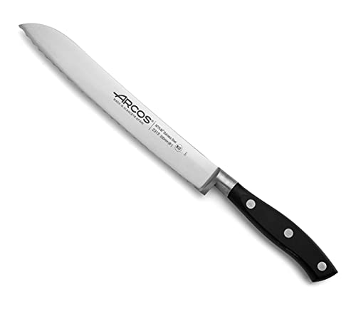 ARCOS Forged Block Knife Set 6 piece Nitrum Stainless Steel. 4055 gr. Multi-use Cooking Knife for Cutting Meat and Vegetables. Ergonomic Polyoxymethylene POM Handle. Series Riviera. Color Black.