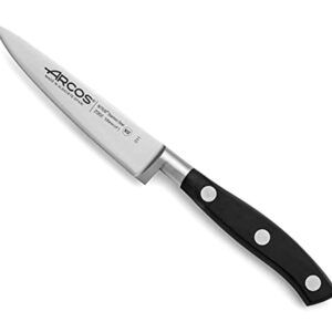 ARCOS Forged Block Knife Set 6 piece Nitrum Stainless Steel. 4055 gr. Multi-use Cooking Knife for Cutting Meat and Vegetables. Ergonomic Polyoxymethylene POM Handle. Series Riviera. Color Black.