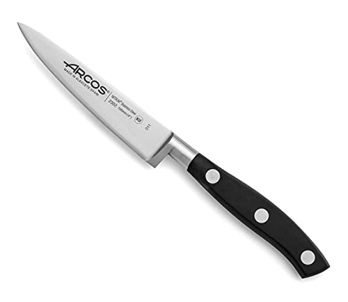 ARCOS Forged Block Knife Set 6 piece Nitrum Stainless Steel. 4055 gr. Multi-use Cooking Knife for Cutting Meat and Vegetables. Ergonomic Polyoxymethylene POM Handle. Series Riviera. Color Black.