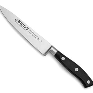 ARCOS Forged Block Knife Set 6 piece Nitrum Stainless Steel. 4055 gr. Multi-use Cooking Knife for Cutting Meat and Vegetables. Ergonomic Polyoxymethylene POM Handle. Series Riviera. Color Black.