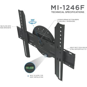 Mount-It! TV Wall Mount Landscape to Portrait Rotation, Fixed Mounting Bracket, Low-Profile for Samsung, Sony, Toshiba, Sharp, LG, Element, Westinghouse, TCL 32 to 60 Inch (Some 70") TVs, 110 lbs