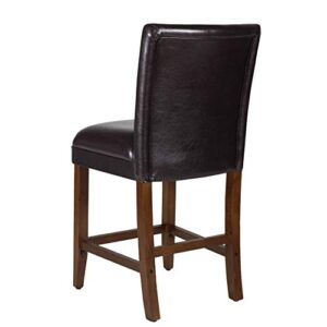 Homepop Home Decor | Classic Counter Height Bar Stools | Faux Leather 24 Inch Bar Stools | Decorative Home Furniture (Brown Faux)