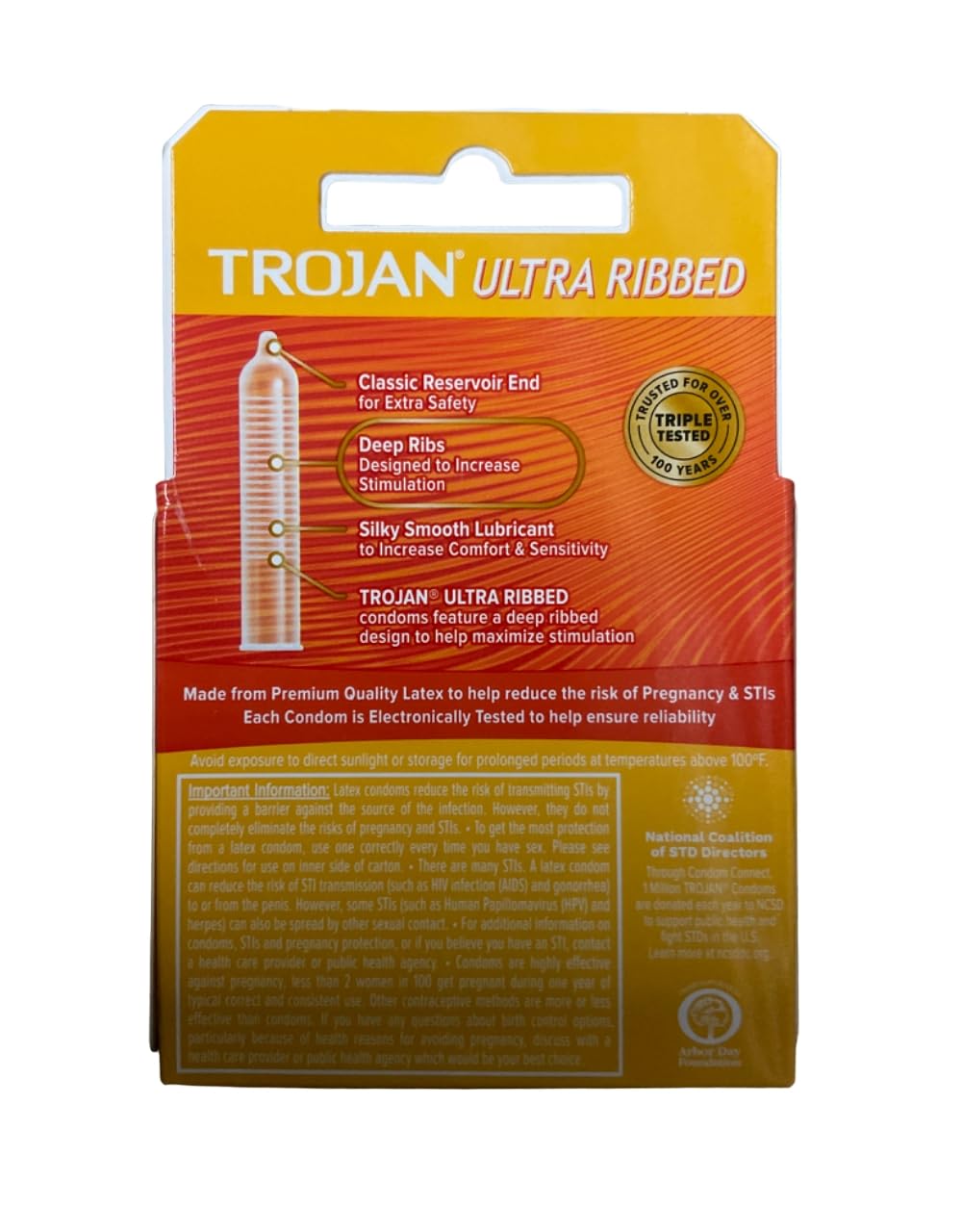 Trojan 3's Brown Ribbed Lubricated Condoms (Pack of 6)